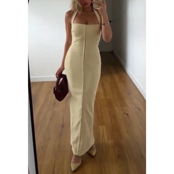 House of CB Mia Ecru Halter Maxi Dress Cream Size Small - Picture 7 of 14